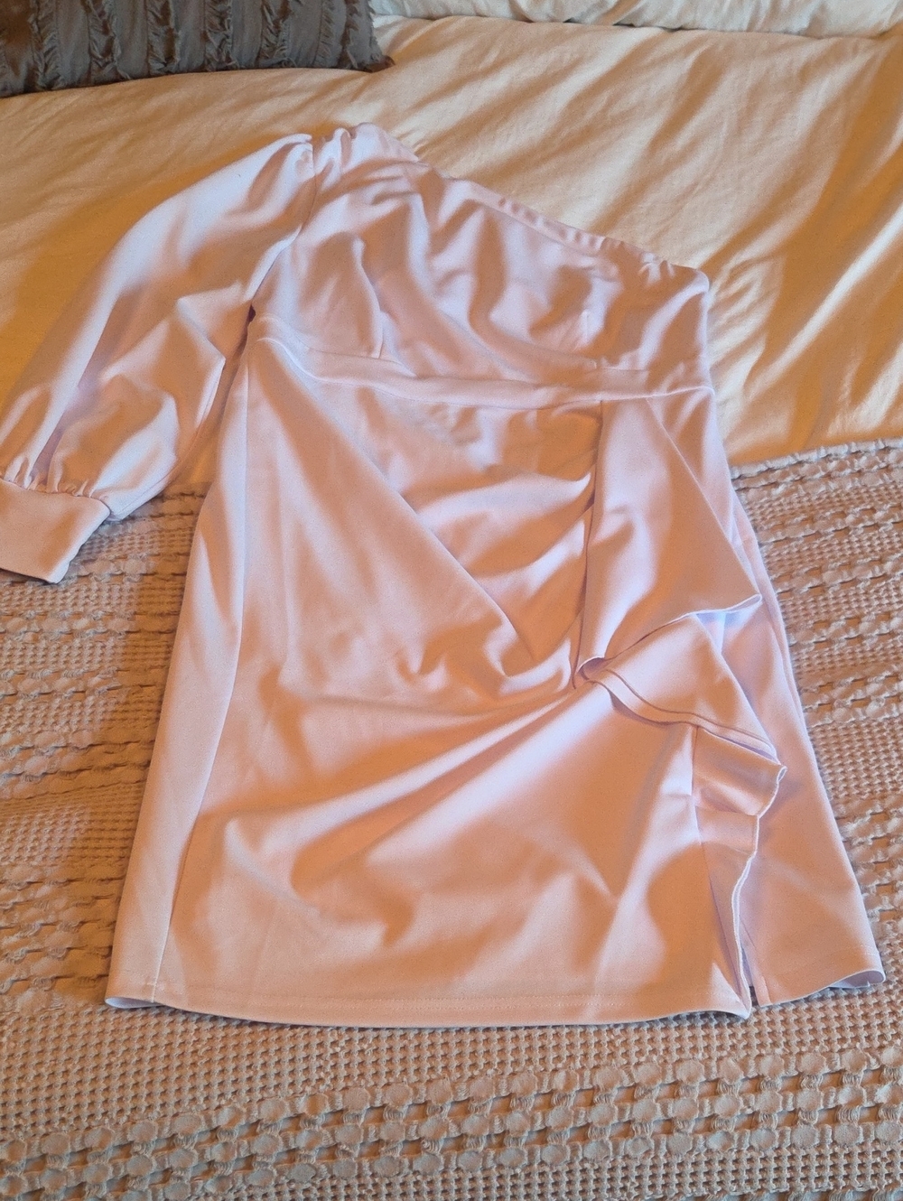 One-Shoulder Blush Pink Ruffle Dress